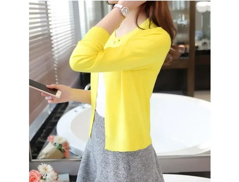 Women Yellow Knitted Cardigan Sun Protection Shawl — feature 26