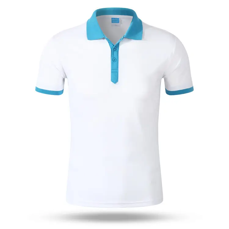 Men's White Polo T-Shirt with Blue Trim — feature 11