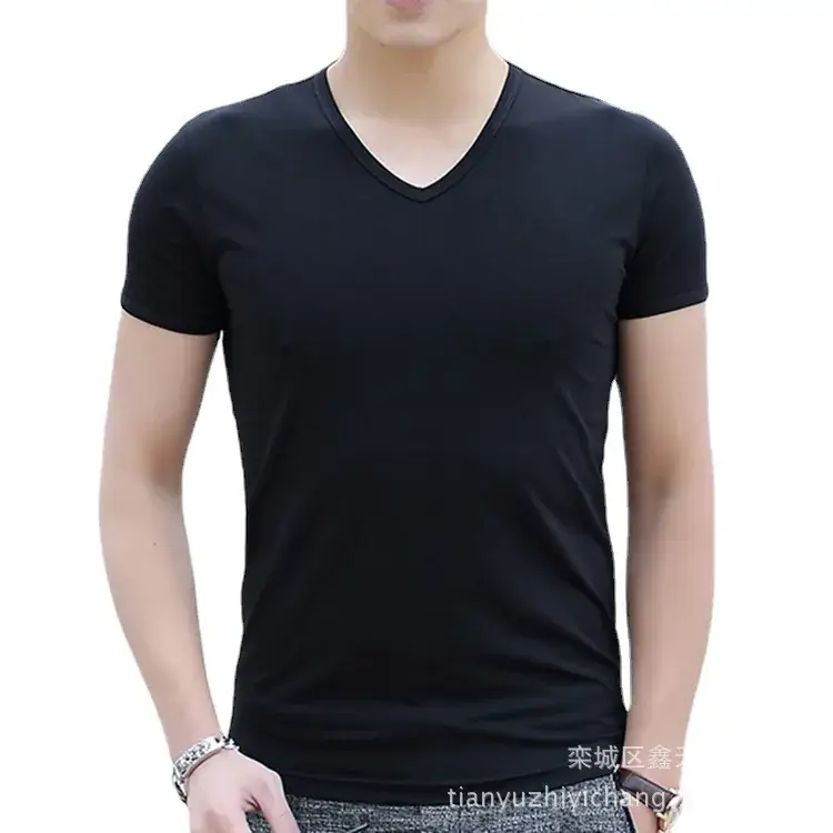 Men's Deep Blue Short Sleeve T-Shirt Modal Slim Fit Large