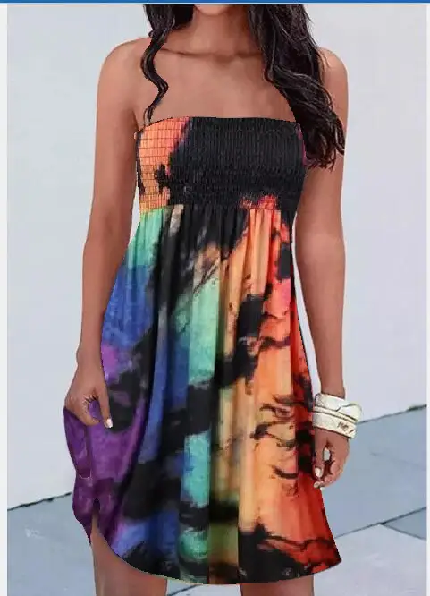 Candy Color Printed Chest Wrap Dress for Women - Image 24