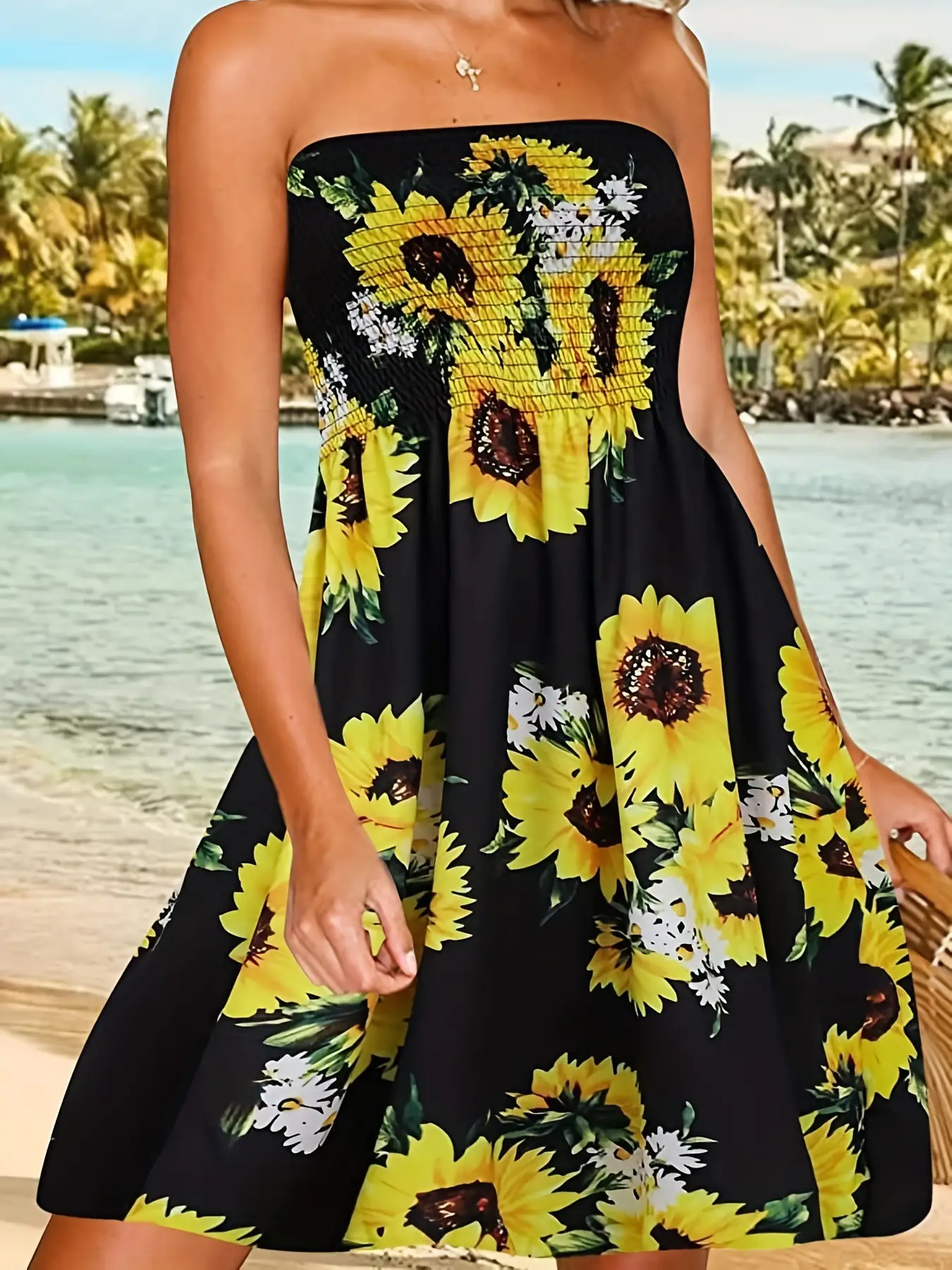 Candy Color Printed Chest Wrap Dress for Women - Image 40