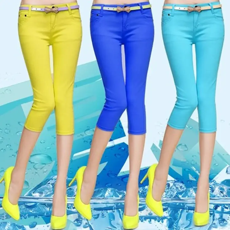 Women Capri Jeans Blue Korean Style Slimming Pencil Pants