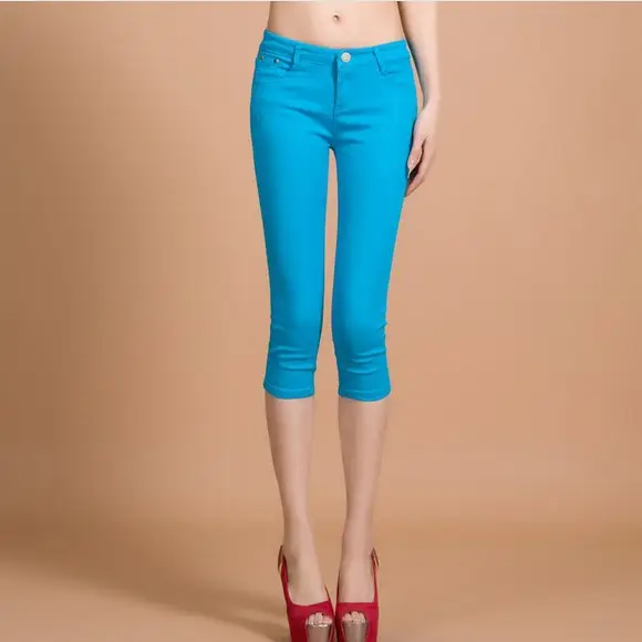 Women Capri Jeans Blue Korean Style Slimming Pencil Pants