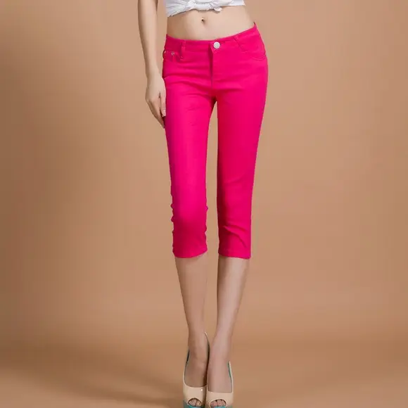 Women Capri Jeans Blue Korean Style Slimming Pencil Pants