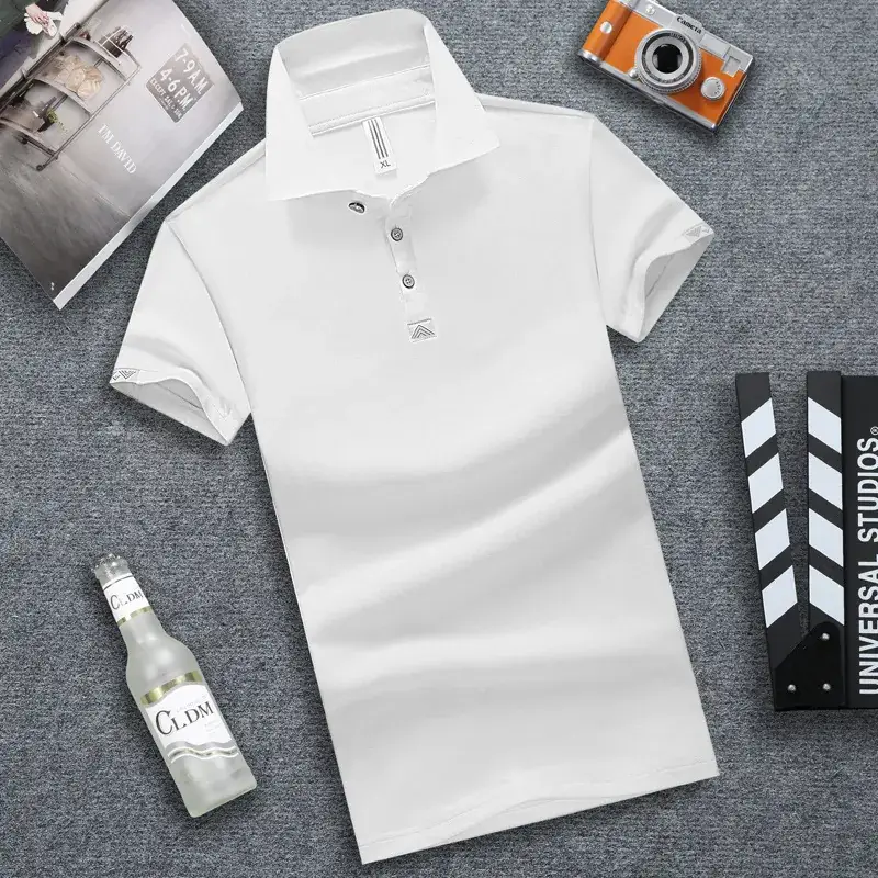 White Short-Sleeved Polo Shirt for Men - Image 6