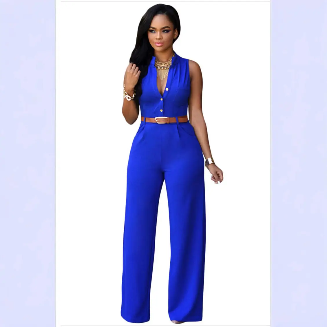 Black High-Waisted Wide-Leg Pants with Belt Single-Breasted Top