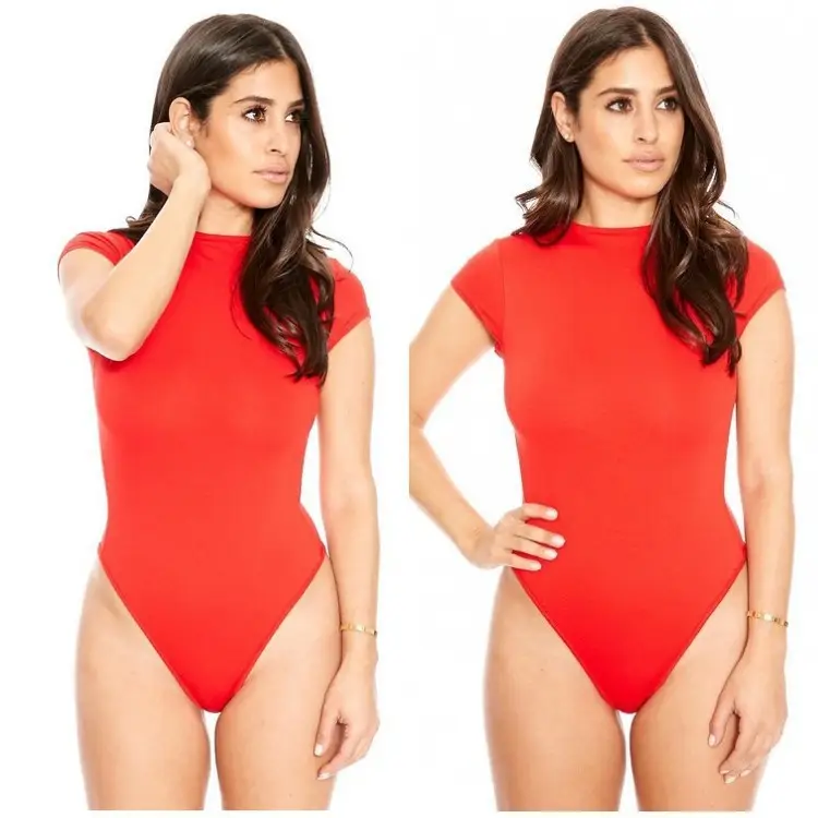 Red Short Sleeve One-Piece Body Suit for Women - Image 14