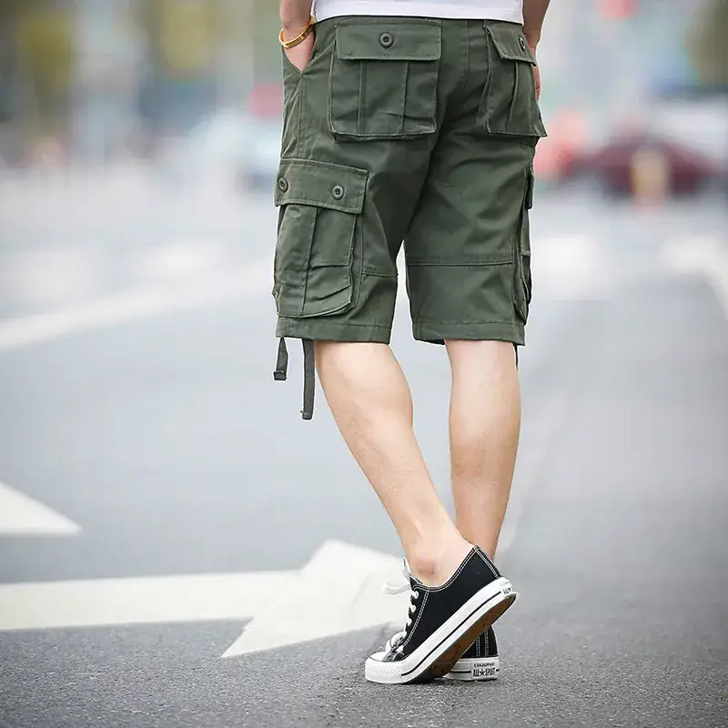 Men's Green Cargo Shorts with 5-Quilted Design - Image 11