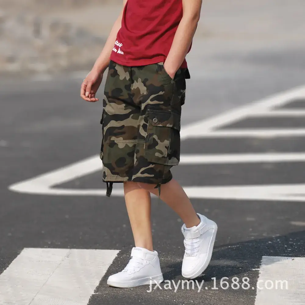 Men Camo Cargo Shorts Black Large Summer