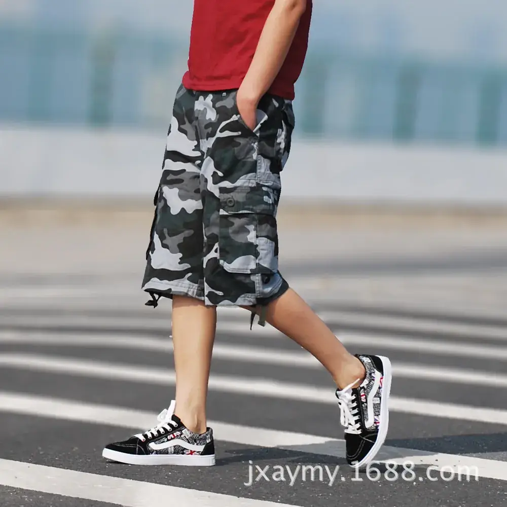Men Camo Cargo Shorts Black Large Summer