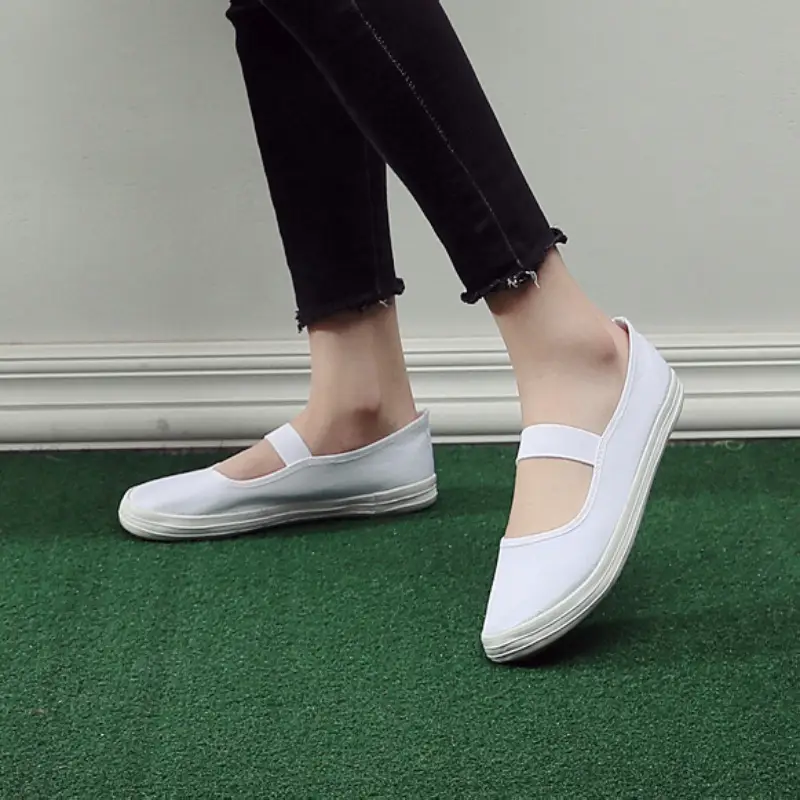 White dance shoes white nurse shoes performance performance gymnastics canvas shoes soft sole workshop work shoes women's shoes - Image 4
