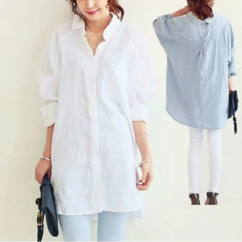 2024 Spring Shirt Loose Plus Size Cotton Linen Dress - Image 3