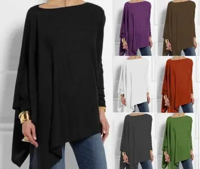 Long Sleeve Irregular T-Shirt Black Large - Image 9
