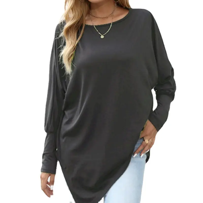 Long Sleeve Irregular T-Shirt Black Large - Image 12
