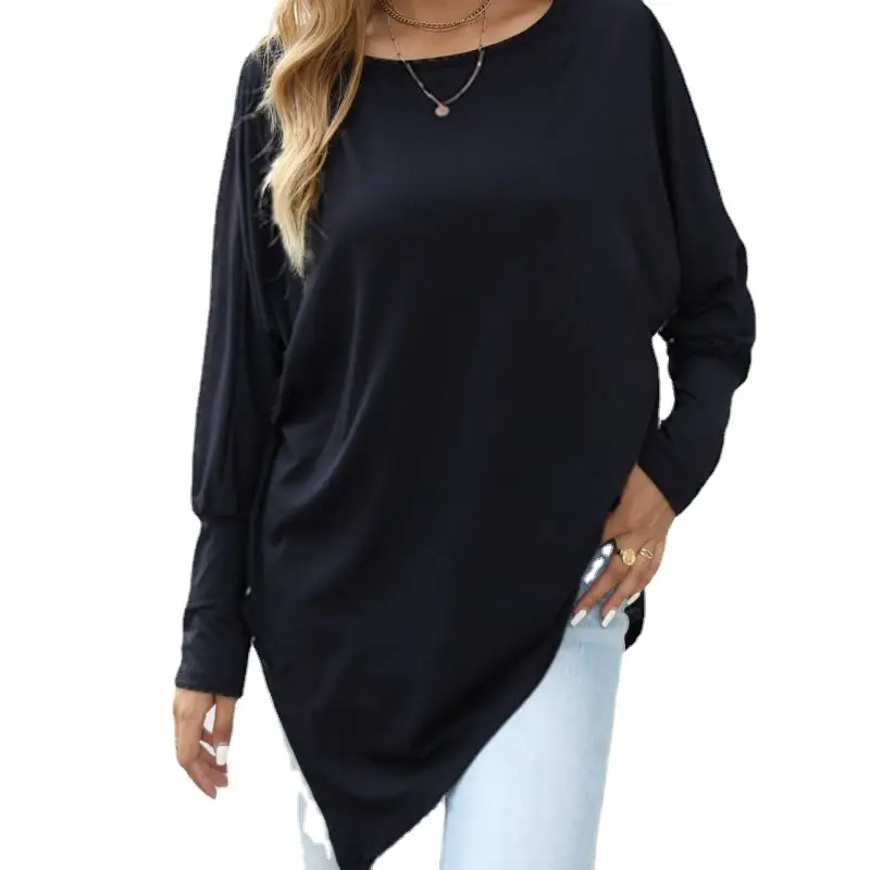 Long Sleeve Irregular T-Shirt Black Large - Image 13