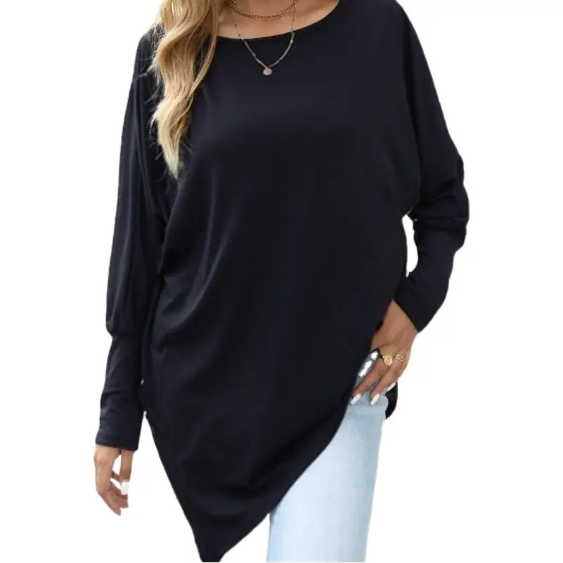 Long Sleeve Irregular T-Shirt Black Large