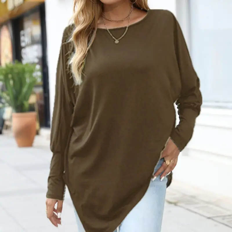 Long Sleeve Irregular T-Shirt Black Large - Image 7