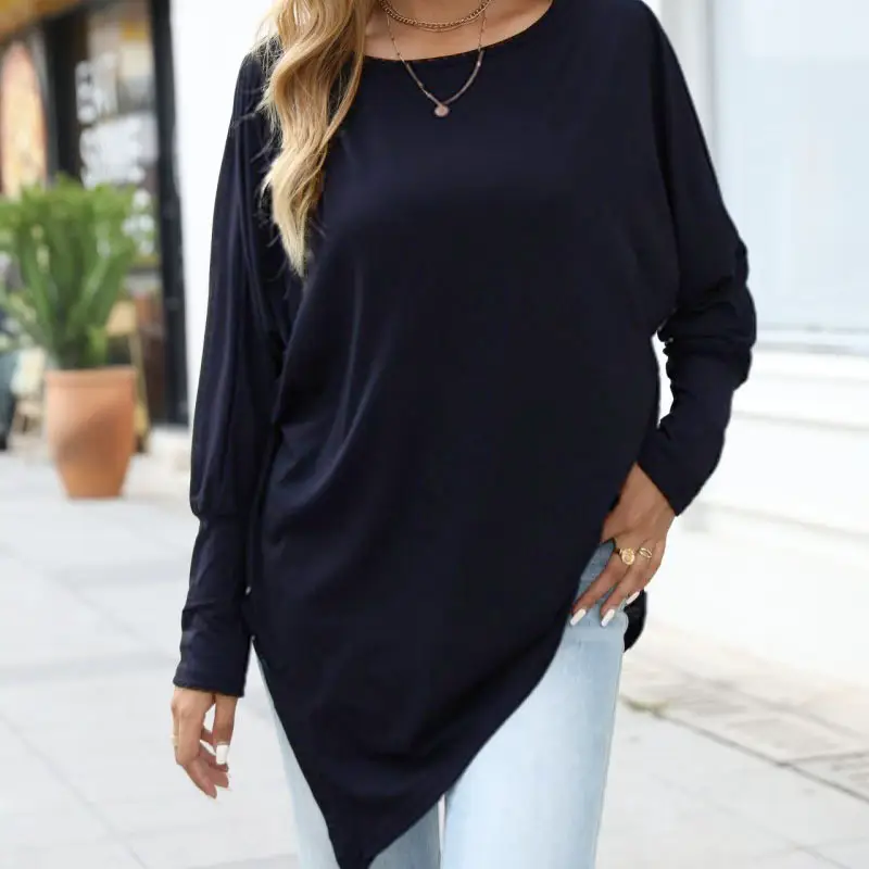 Long Sleeve Irregular T-Shirt Black Large - Image 8