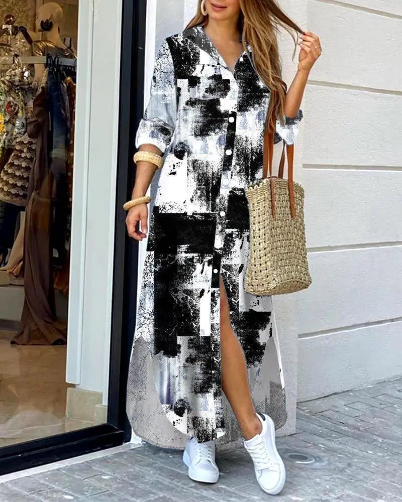 2022 Autumn Printed Long Sleeve Shirt Dress S-5XL - Image 3