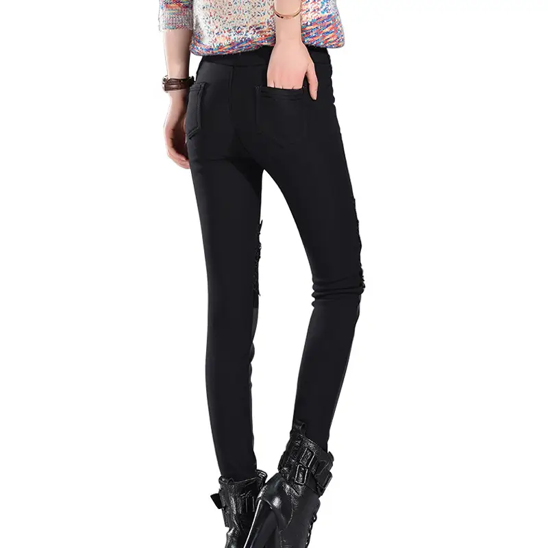 Lace Leather Skinny Leg Pants Women Black - Image 4