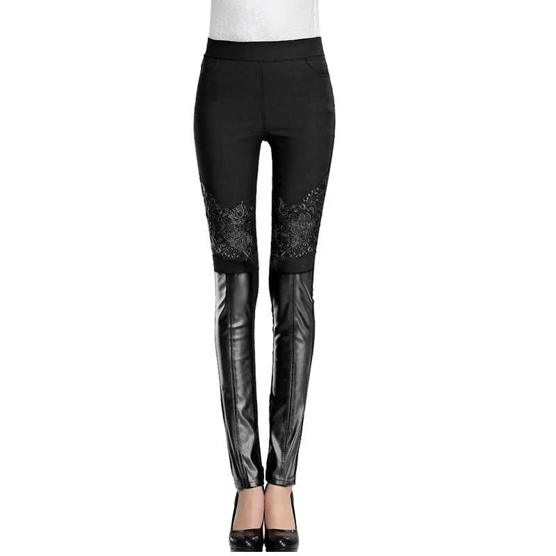 Lace Leather Skinny Leg Pants Women Black - Image 5