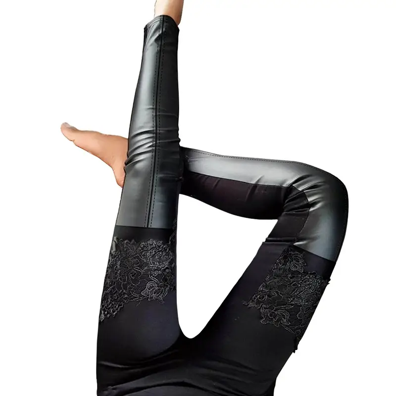 Lace Leather Skinny Leg Pants Women Black - Image 6
