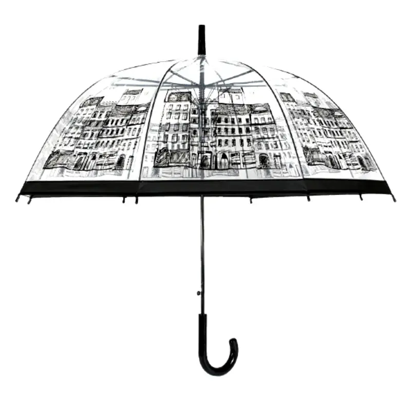 Transparent Moustache Umbrella with House Construction & Long Handle - Image 17