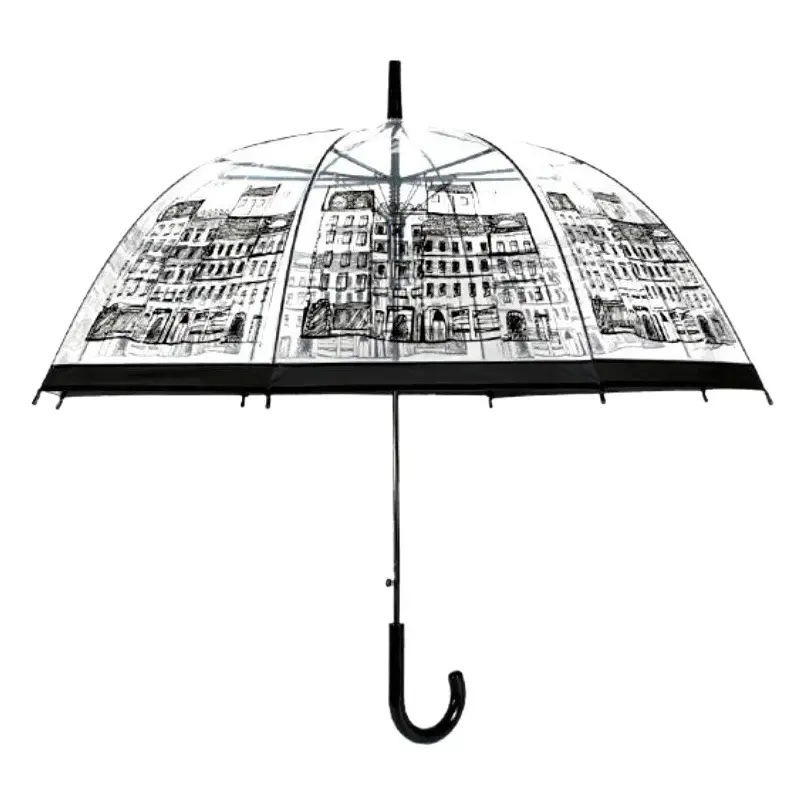 Transparent Moustache Umbrella with House Construction & Long Handle