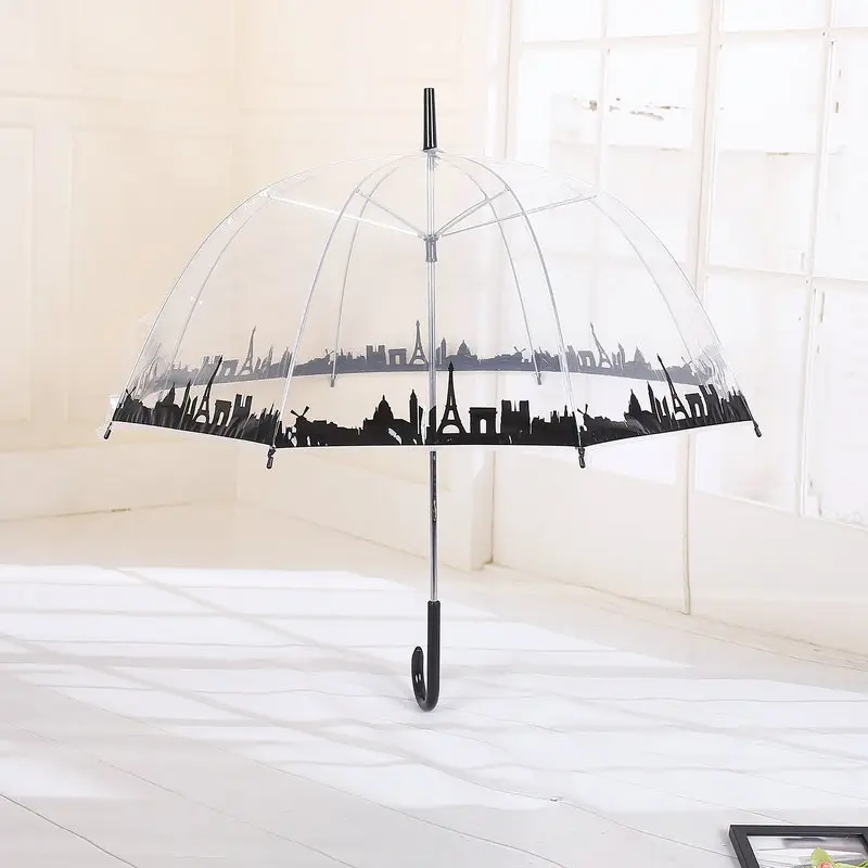 Transparent Moustache Umbrella with House Construction & Long Handle - Image 2