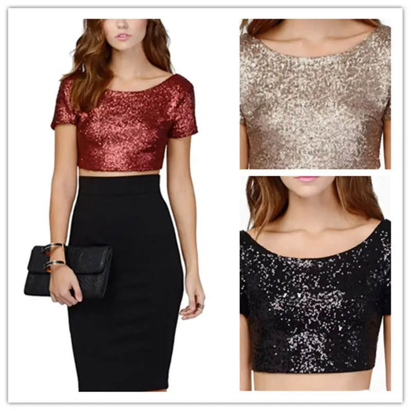2025 Sequined Crop Top Shorts Set Women - Image 5