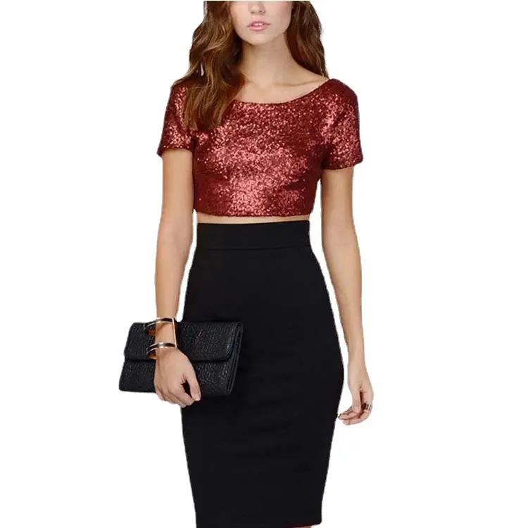 2025 Sequined Crop Top Shorts Set Women - Image 9