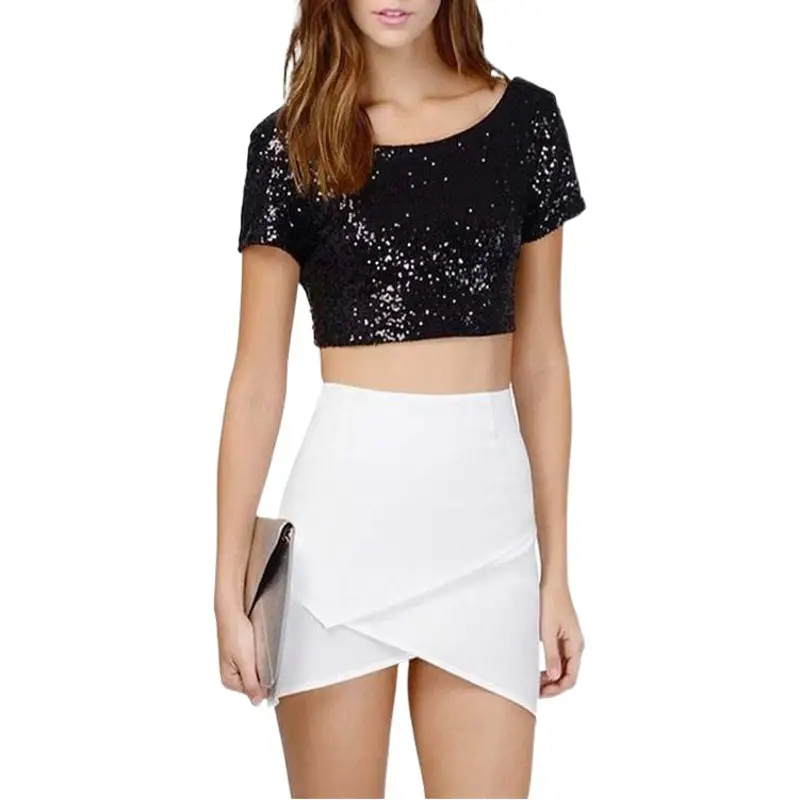2025 Sequined Crop Top Shorts Set Women