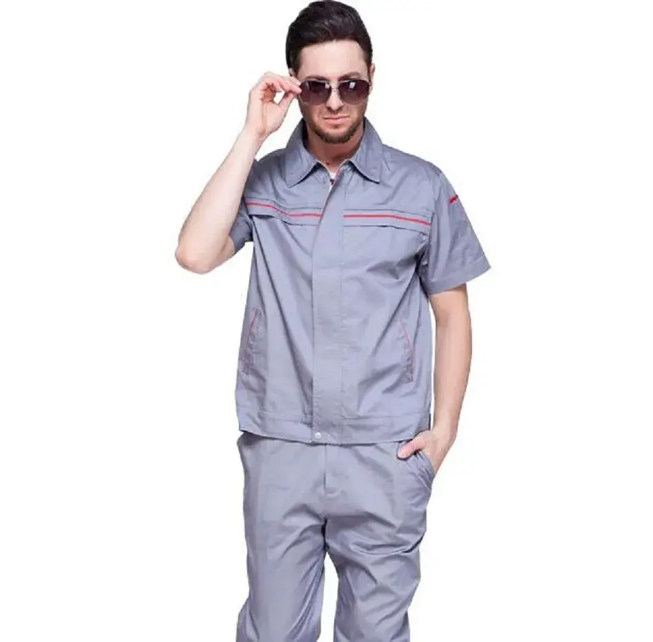 Men Grey Short Sleeve Work Suit Summer Suit - Image 5