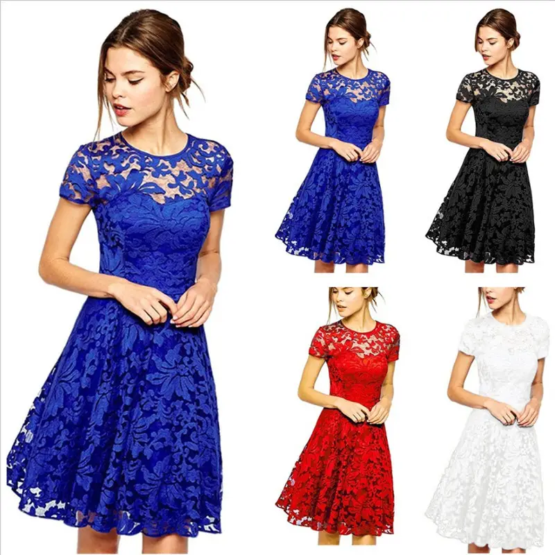 Black Lace Round Neck Summer Dress for Women - Image 5
