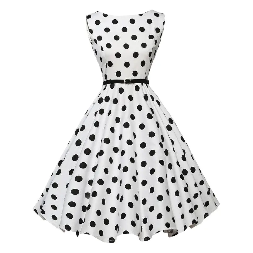 Vintage Hepburn Style Polka Dot Dress Large Belted