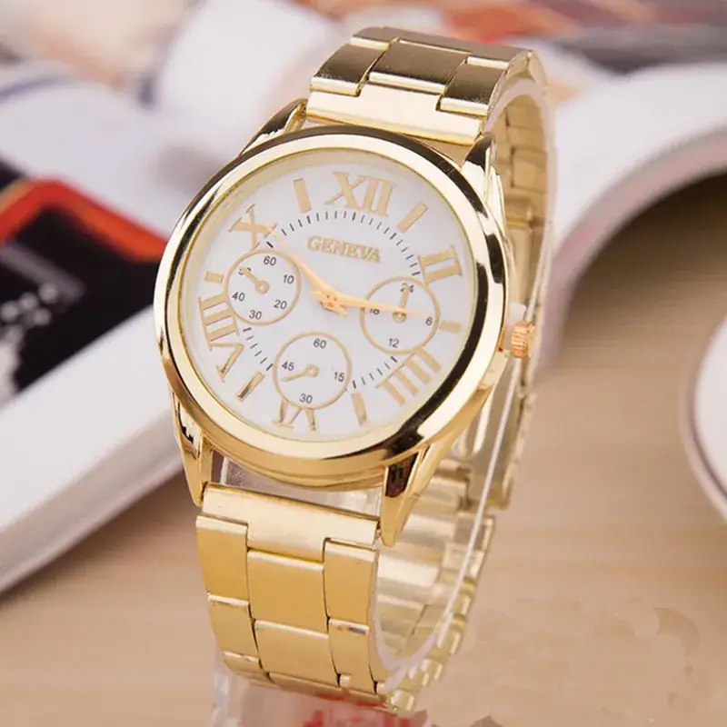 Women's Silver Steel Watch with Roman Numeral & Three Subdials