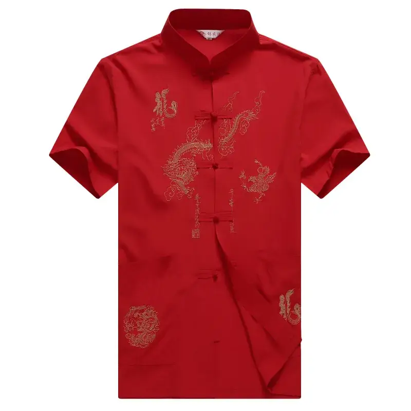 Men Black Embroidered Dragon Polo Shirt Short Sleeve - Image 4