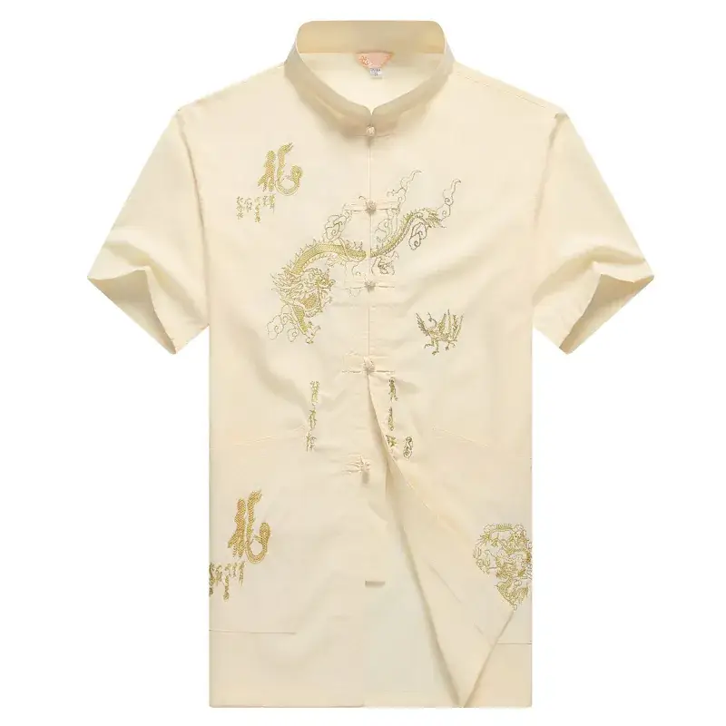 Men Black Embroidered Dragon Polo Shirt Short Sleeve - Image 2