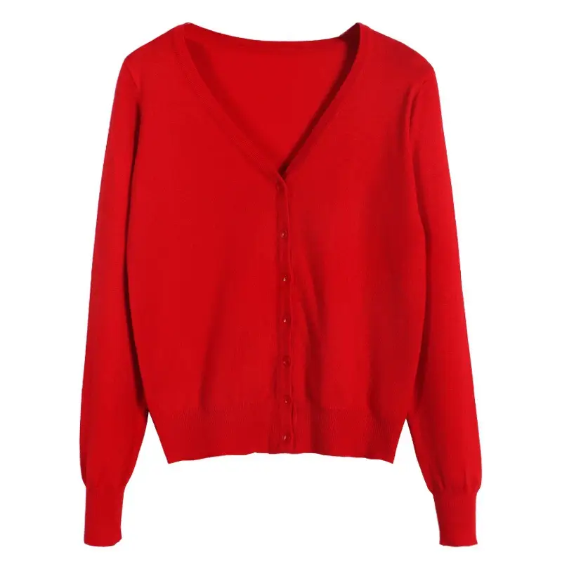 Women Green Knitted V-Neck Cardigan Large - Image 24