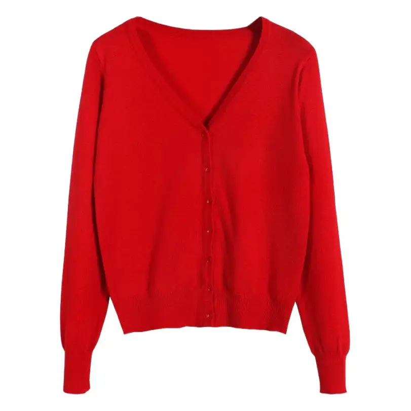 Women Green Knitted V-Neck Cardigan Large