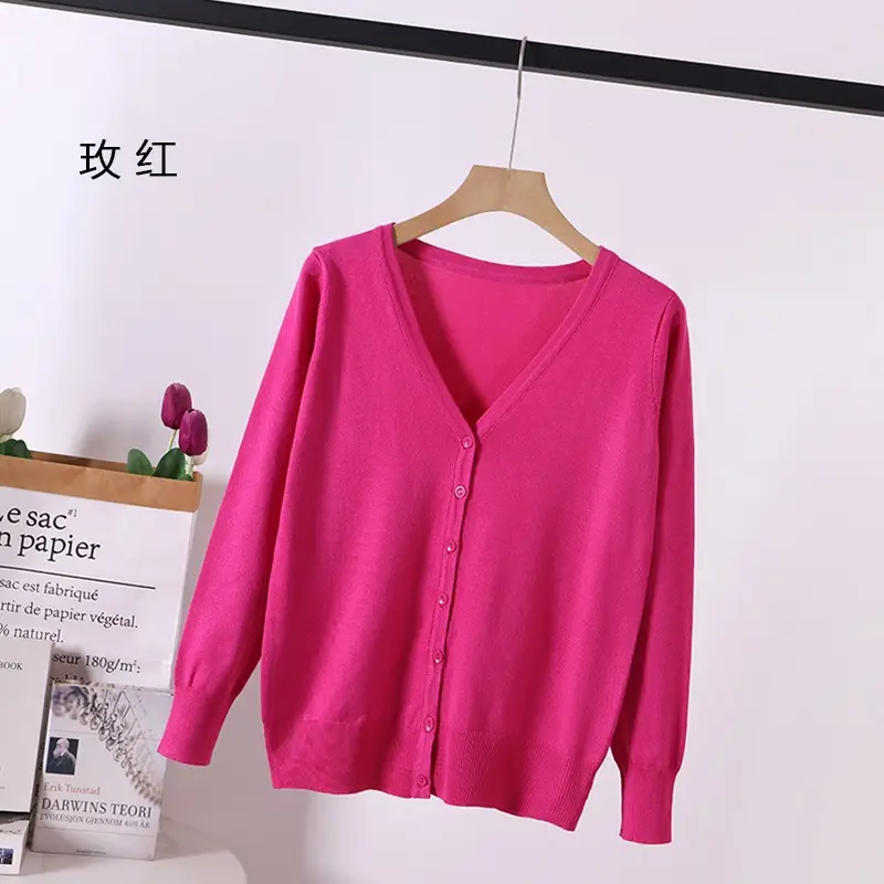 Women Green Knitted V-Neck Cardigan Large - Image 11