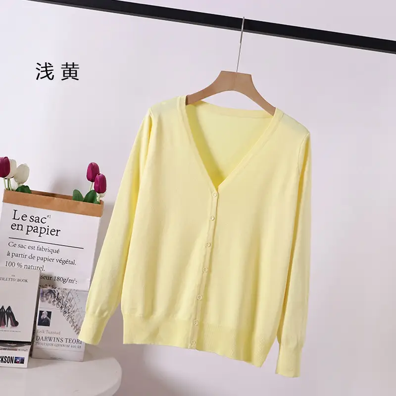 Women Green Knitted V-Neck Cardigan Large - Image 14