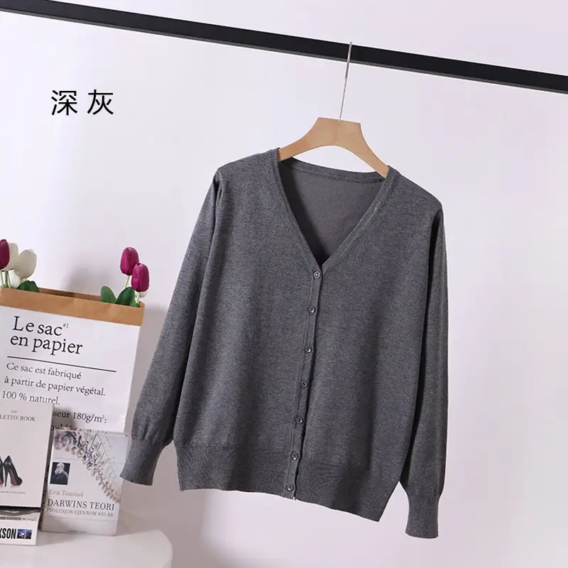 Women Green Knitted V-Neck Cardigan Large - Image 19