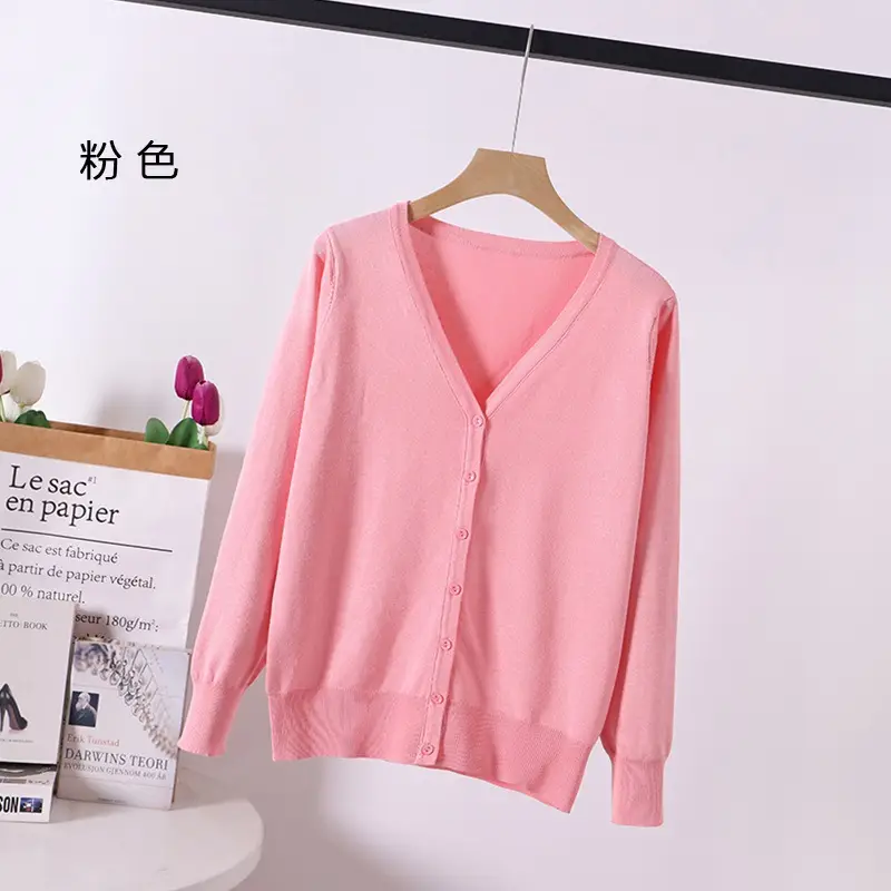 Women Green Knitted V-Neck Cardigan Large - Image 2