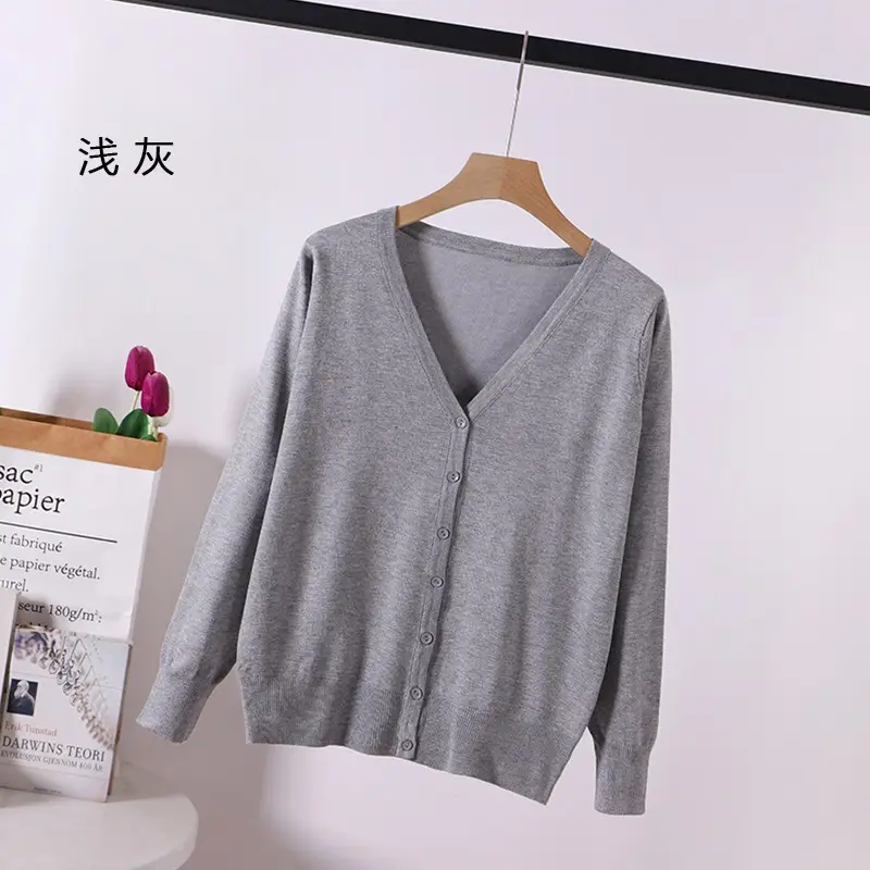 Women Green Knitted V-Neck Cardigan Large - Image 3