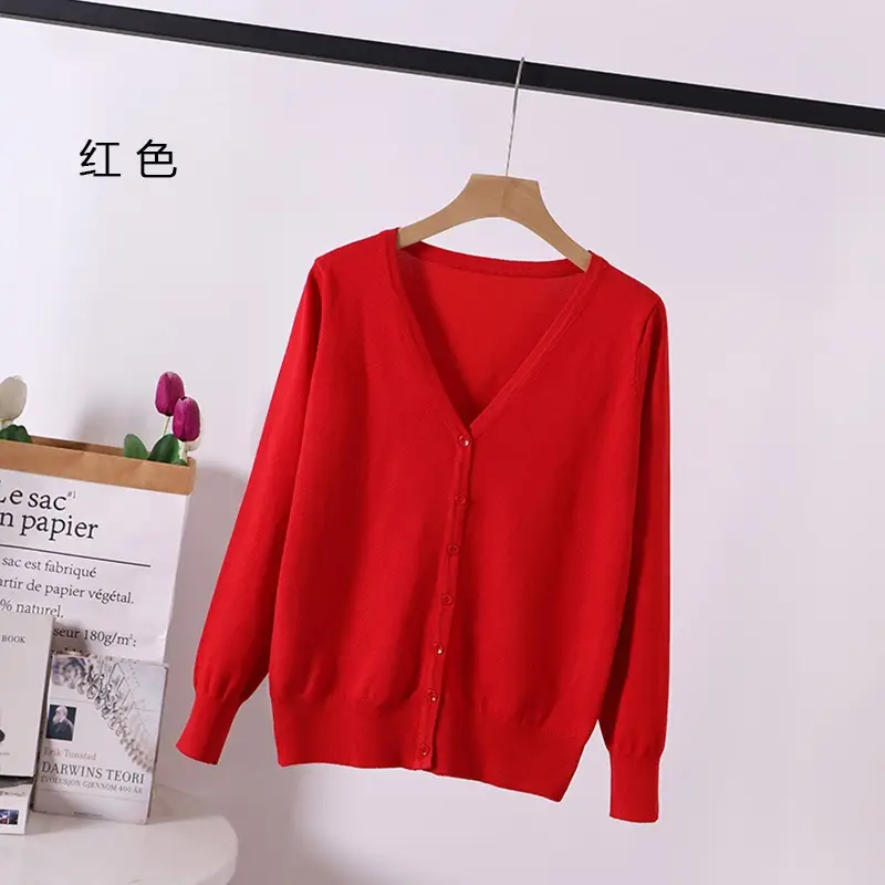 Women Green Knitted V-Neck Cardigan Large - Image 5