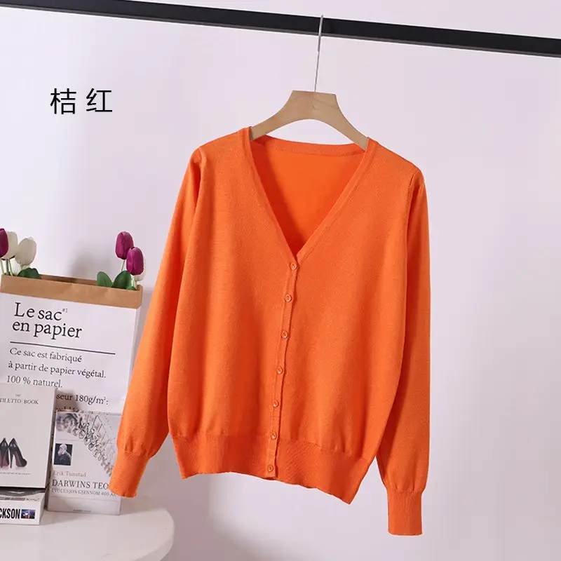Women Green Knitted V-Neck Cardigan Large - Image 9