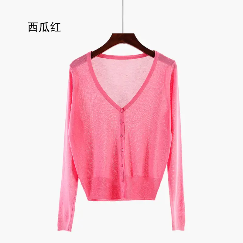White Korean Style Knitwear Women's Long Sleeve Ice Silk Shirt - Image 8