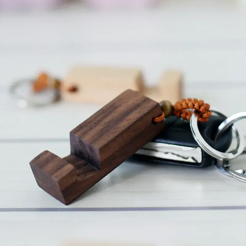 Wooden Mobile Phone Holder Keychain Compact Portable - Image 10