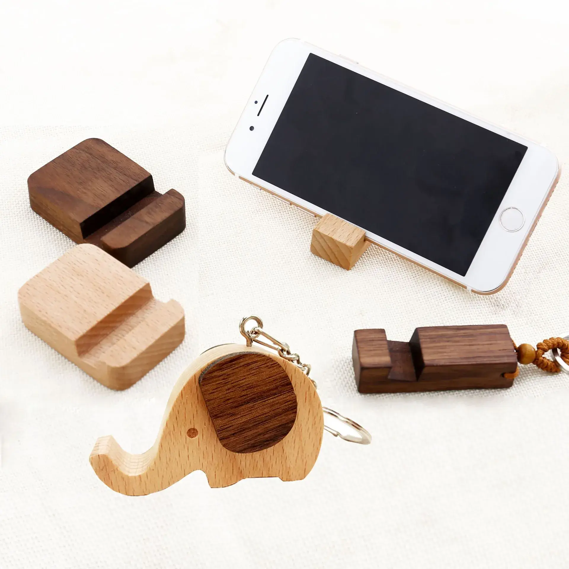 Wooden Mobile Phone Holder Keychain Compact Portable